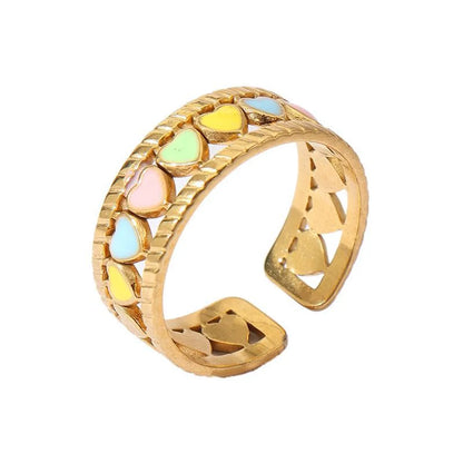 Wholesale Jewelry Retro U Shape 304 Stainless Steel 18K Gold Plated Enamel Open Rings