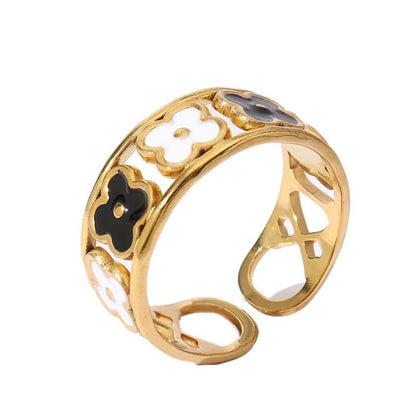 Wholesale Jewelry Retro U Shape 304 Stainless Steel 18K Gold Plated Enamel Open Rings