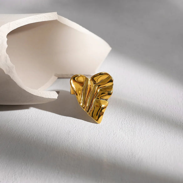 Wholesale Jewelry Retro Vacation Heart Shape 304 Stainless Steel 18K Gold Plated Plating Open Rings
