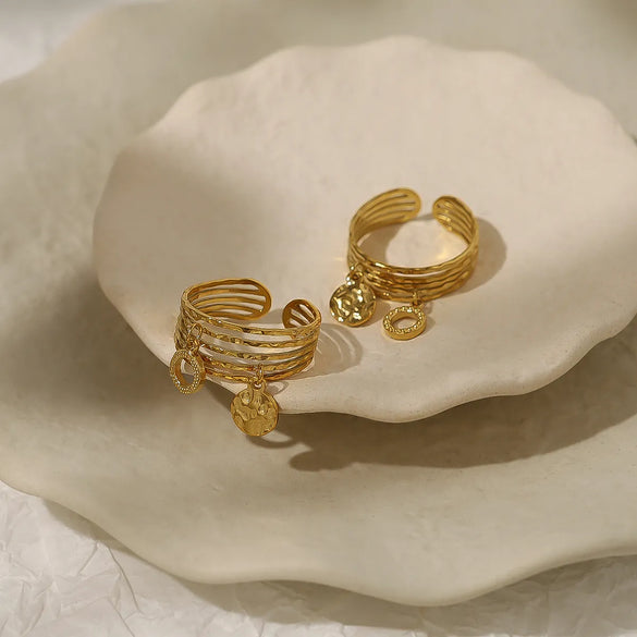 Wholesale Jewelry Retro Vacation Round 304 Stainless Steel 18K Gold Plated Plating Open Rings