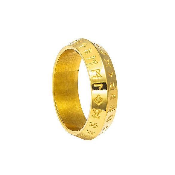 Wholesale Jewelry Retro Viking Style Stainless Steel Ring With Letters Numbers Text Electroplating