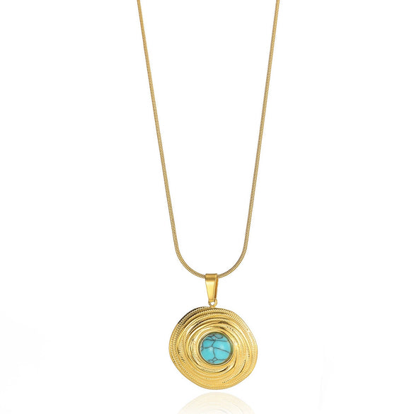 Wholesale Jewelry Retro Vintage Style Geometric Stainless Steel Pearl Turquoise Necklace With Electroplating For Women