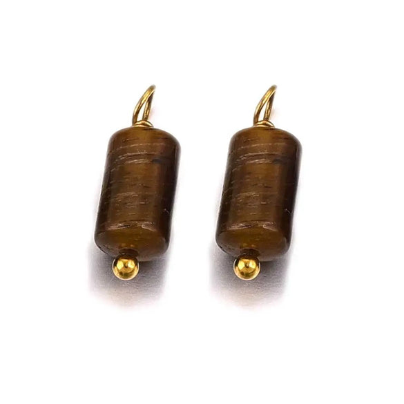 Wholesale Jewelry Retro Waterproof Stainless Steel With Natural Stone Cylindrical Pendant Electroplated Handmade Earrings Necklace Accessories