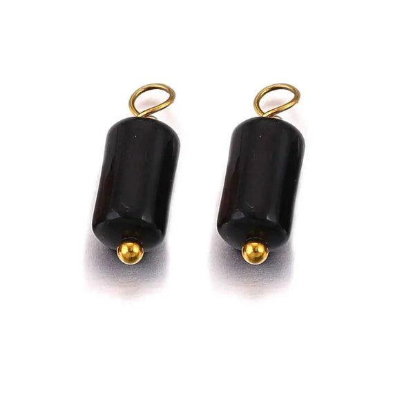 Wholesale Jewelry Retro Waterproof Stainless Steel With Natural Stone Cylindrical Pendant Electroplated Handmade Earrings Necklace Accessories