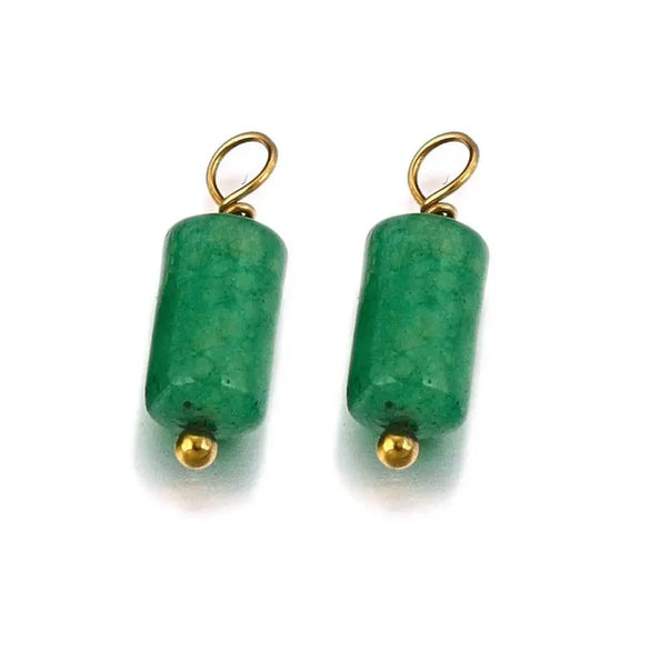 Wholesale Jewelry Retro Waterproof Stainless Steel With Natural Stone Cylindrical Pendant Electroplated Handmade Earrings Necklace Accessories