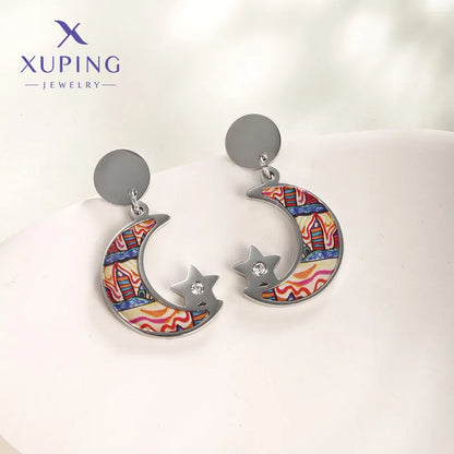 Wholesale Jewelry Retro XUPING Simple Style Star Moon 304 Stainless Steel Artificial Gemstones 18K Gold Plated Inlay Jewelry Set