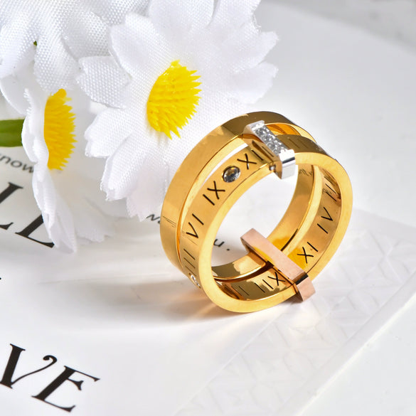 Wholesale Jewelry Ring Titanium Steel Electroplated Light Luxury Style Roman Alphabet