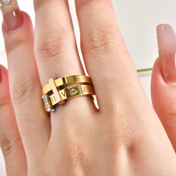 Wholesale Jewelry Ring Titanium Steel Electroplated Light Luxury Style Roman Alphabet