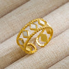 Wholesale Jewelry Rock Oversized Leaves Eye Flower 304 Stainless Steel Gem 18K Gold Plated Inlay Open Rings