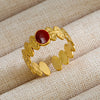 Wholesale Jewelry Rock Oversized Leaves Eye Flower 304 Stainless Steel Gem 18K Gold Plated Inlay Open Rings