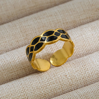 Wholesale Jewelry Rock Oversized Leaves Eye Flower 304 Stainless Steel Gem 18K Gold Plated Inlay Open Rings