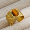 Wholesale Jewelry Rock Oversized Leaves Eye Flower 304 Stainless Steel Gem 18K Gold Plated Inlay Open Rings