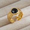 Wholesale Jewelry Rock Oversized Leaves Eye Flower 304 Stainless Steel Gem 18K Gold Plated Inlay Open Rings