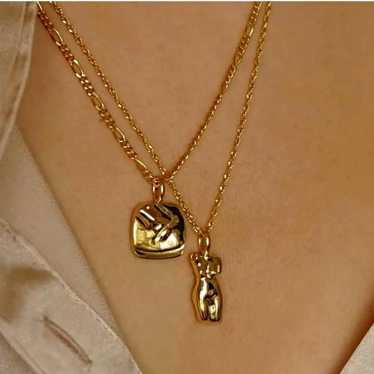 Wholesale Jewelry Rock Punk Streetwear Body 304 Stainless Steel 14K Gold Plated Pendant Necklace