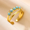 Wholesale Jewelry Roman Style Artistic British Style Round Leaves 304 Stainless Steel Turquoise Pearl Inlay Open Rings