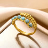 Wholesale Jewelry Roman Style Artistic British Style Round Leaves 304 Stainless Steel Turquoise Pearl Inlay Open Rings