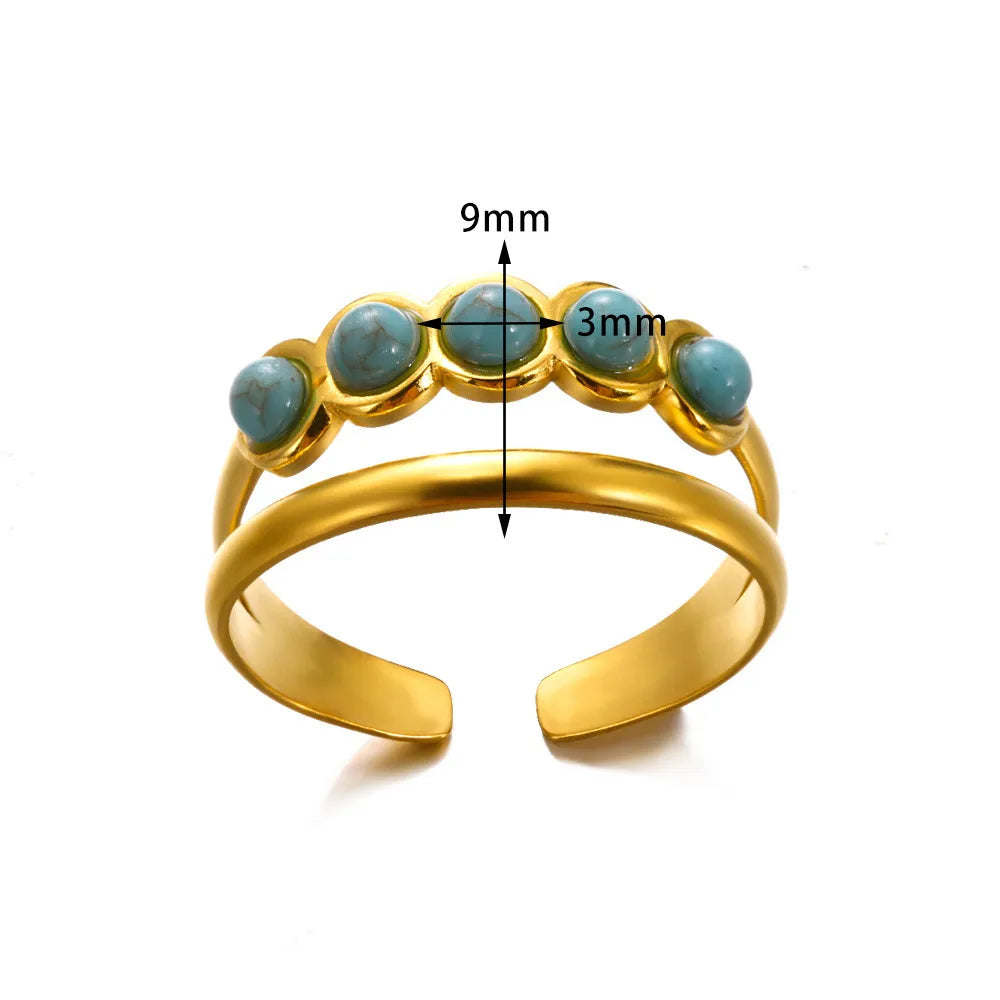 Wholesale Jewelry Roman Style Artistic British Style Round Leaves 304 Stainless Steel Turquoise Pearl Inlay Open Rings