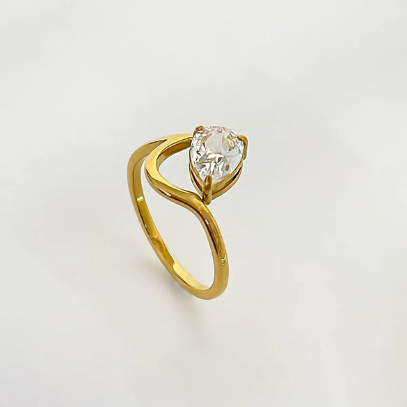 Wholesale Jewelry Romantic Shiny Round Water Droplets 316L Stainless Steel  Zircon 18K Gold Plated Inlay Rings