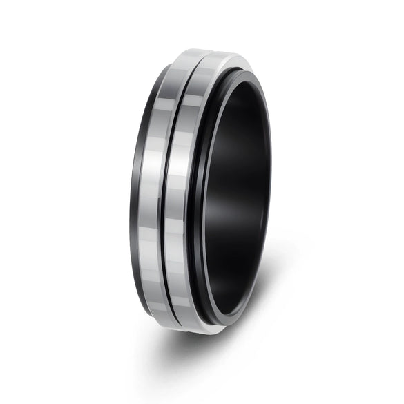 Wholesale Jewelry Rotatable Titanium Steel Geometric Ring Electroplated Black