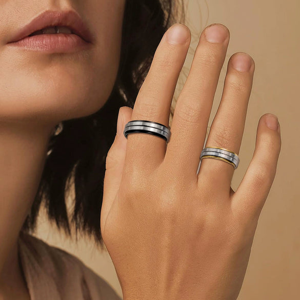 Wholesale Jewelry Rotatable Titanium Steel Geometric Ring Electroplated Black