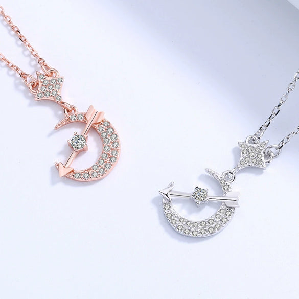 Wholesale Jewelry S925 Silver Arrow Moon Star Pendant Necklace