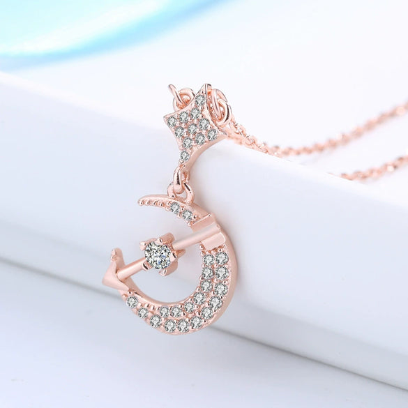Wholesale Jewelry S925 Silver Arrow Moon Star Pendant Necklace