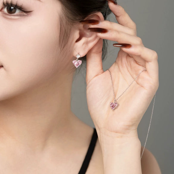 Wholesale Jewelry S925 Silver Light Luxury Heartshaped Zircon Electroplated Necklace Earrings