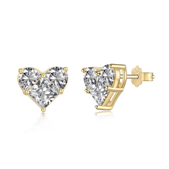 Wholesale Jewelry S925 Silver Light Luxury Heartshaped Zircon Electroplated Necklace Earrings