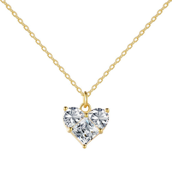 Wholesale Jewelry S925 Silver Light Luxury Heartshaped Zircon Electroplated Necklace Earrings