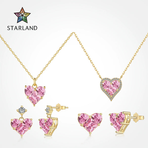 Wholesale Jewelry S925 Silver Light Luxury Heartshaped Zircon Electroplated Necklace Earrings