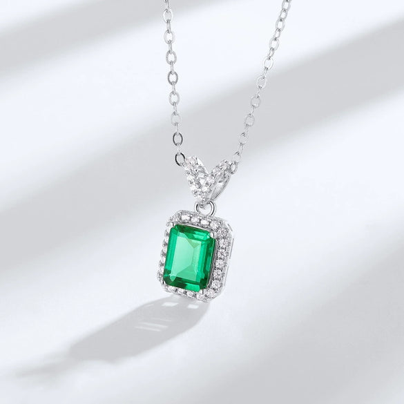 Wholesale Jewelry S925 Silver Luxury Retro Octagonal Cultivation Emerald Geometric Inlay Necklace