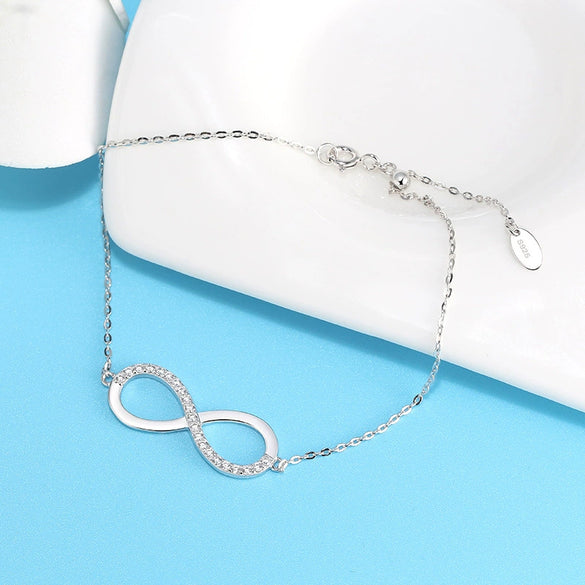 Wholesale Jewelry S925 Sterling Silver Adjustable Bracelet With Diamond 8 Word Symbol Geometric Cartoon Style Electroplated