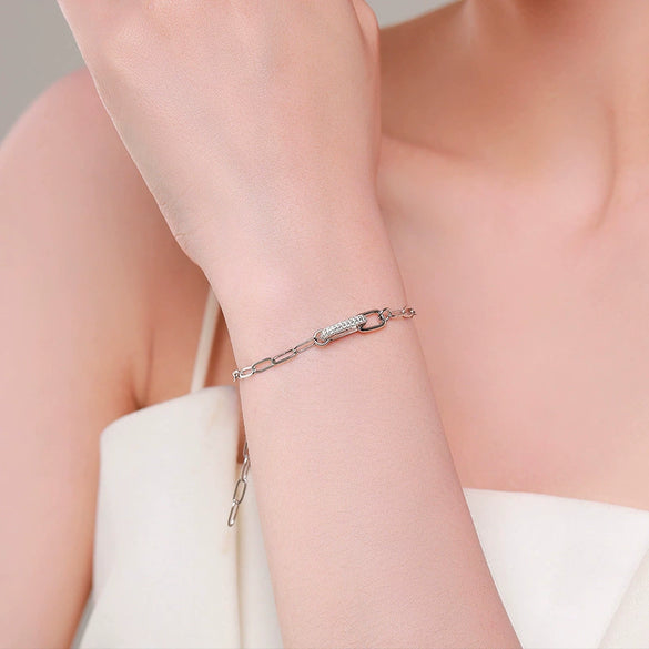 Wholesale Jewelry S925 Sterling Silver Allmatch Rectangular Cross Bracelet With Diamond Geometric Design