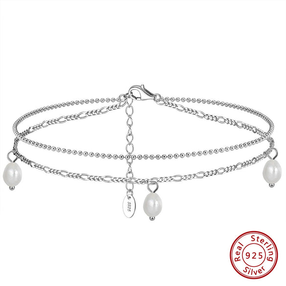 Wholesale Jewelry S925 Sterling Silver Anklet Simple Fresh Pearl Geometric Style