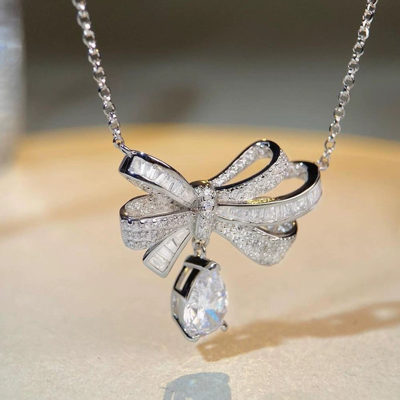 Wholesale Jewelry S925 Sterling Silver Bow Necklace Electroplated Ochain For Women