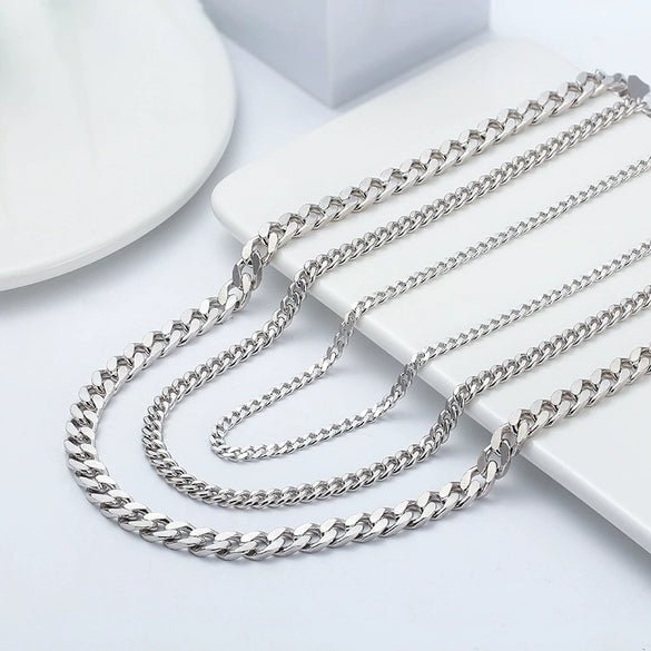Wholesale Jewelry S925 Sterling Silver Cuban Chain Necklace Geometric Electroplated For Men And Women