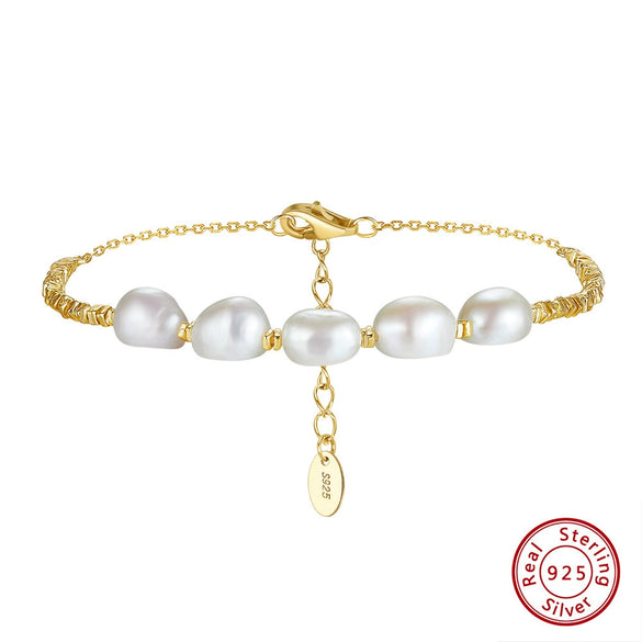 Wholesale Jewelry S925 Sterling Silver Cultured Freshwater Pearl Broken Minimalist Electroplated Bracelet For Women