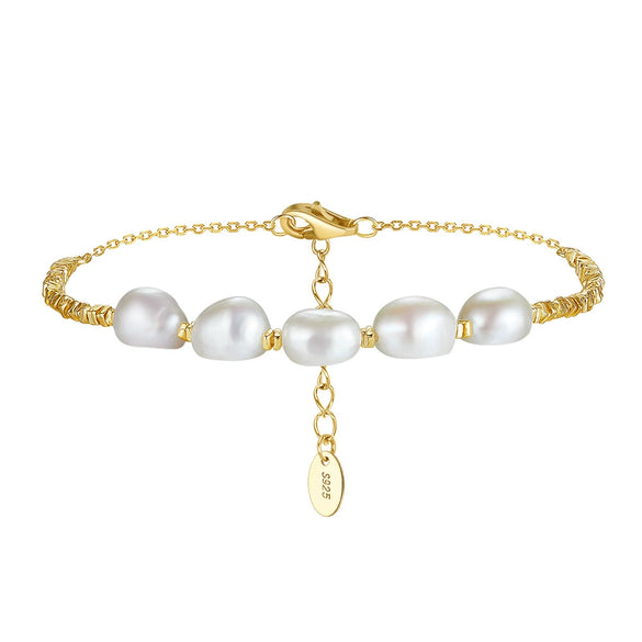 Wholesale Jewelry S925 Sterling Silver Cultured Freshwater Pearl Broken Minimalist Electroplated Bracelet For Women