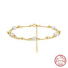 Wholesale Jewelry S925 Sterling Silver Cultured Freshwater Pearl Double Chain Wrapped Bracelet Elegant Vintage Electroplated Style