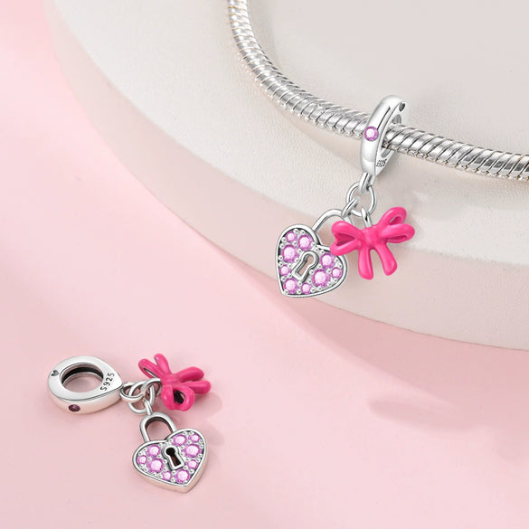 Wholesale Jewelry S925 Sterling Silver Heart Lock Key Pendant Beads Dripping Oil Design Bracelet Accessories