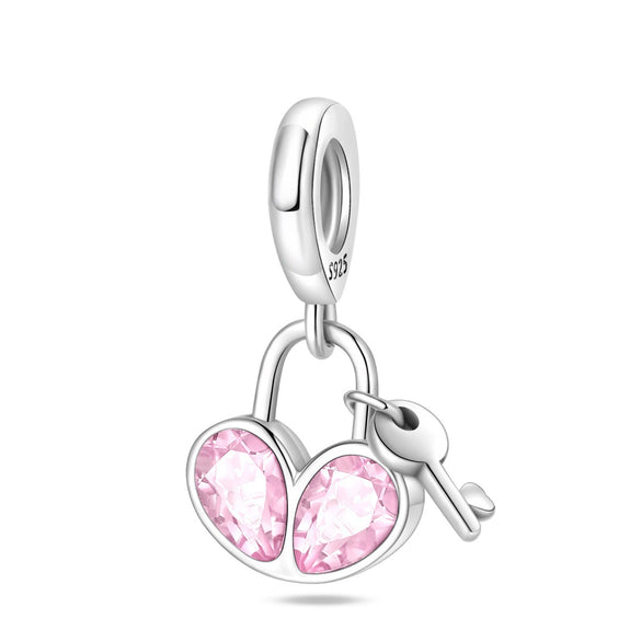 Wholesale Jewelry S925 Sterling Silver Heart Lock Key Pendant Beads Dripping Oil Design Bracelet Accessories