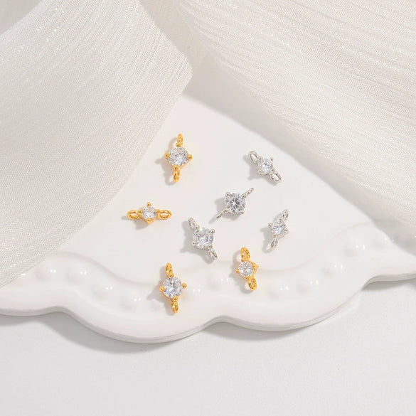 Wholesale Jewelry S925 Sterling Silver Microinlaid Zircon Double Hanging Pendant Handmade Diy Connector For Bracelet Necklace Earrings Round Pattern Simple Geometric Style