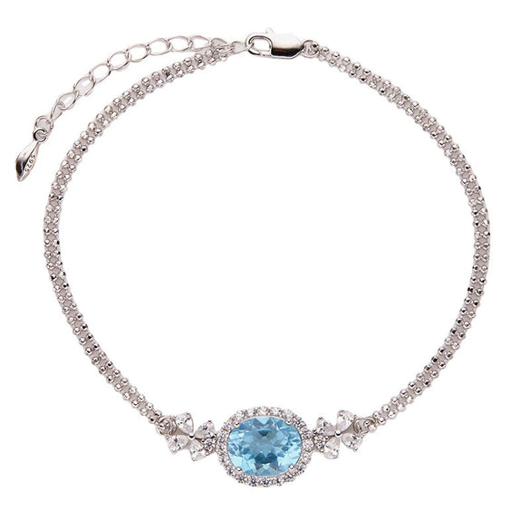 Wholesale Jewelry S925 Sterling Silver Natural Topaz Yellow Amethyst Color Leaf Pattern Set With Gems Bracelet