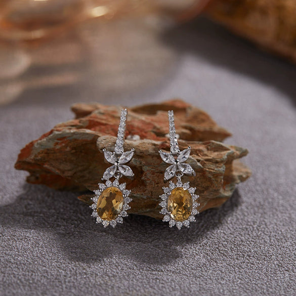 Wholesale Jewelry S925 Sterling Silver Natural Topaz Yellow Amethyst Color Leaf Pattern Set With Gems Bracelet