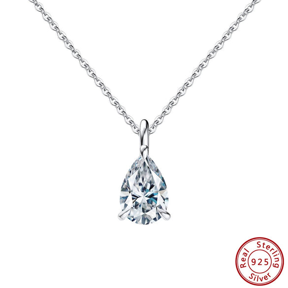 Wholesale Jewelry S925 Sterling Silver Necklace Light Luxury Geometric Zircon Electroplated Dropshaped Pendant Necklace For Women