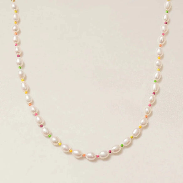 Wholesale Jewelry S925 Sterling Silver Neon Natural Cultured Pearl Dopamine Color Rice Beads Necklace Bracelet