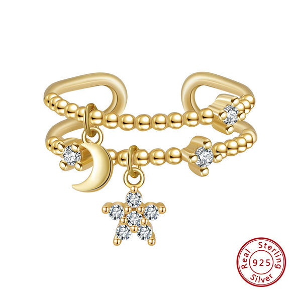 Wholesale Jewelry S925 Sterling Silver Opening Ring With Star Moon Charm Electroplated Cute Design