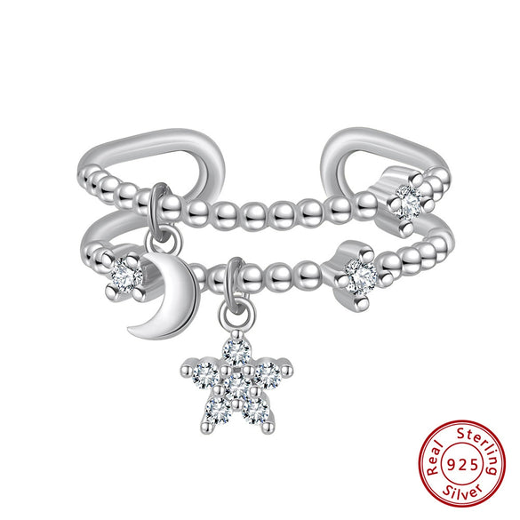 Wholesale Jewelry S925 Sterling Silver Opening Ring With Star Moon Charm Electroplated Cute Design