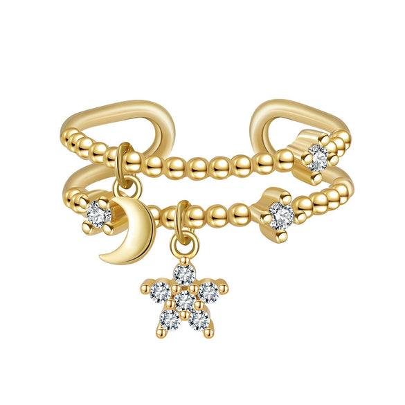 Wholesale Jewelry S925 Sterling Silver Opening Ring With Star Moon Charm Electroplated Cute Design