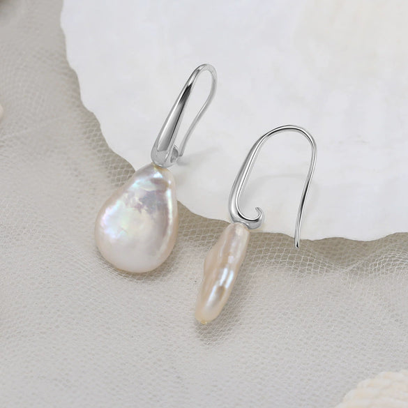 Wholesale Jewelry S925 Sterling Silver Pearl Earrings Baroque Geometric Style Electroplating